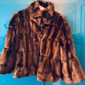 INC faux fur bracelet length coat